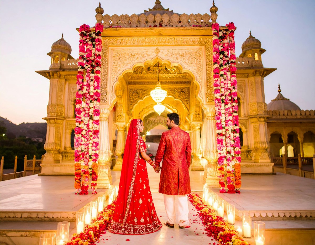 A bride and groom on their wedding day